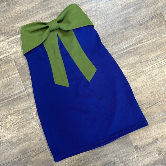 Joy Joy Women Size Medium Strapless Short Dress Blue Bow‎ Polyester - Picture 1 of 9